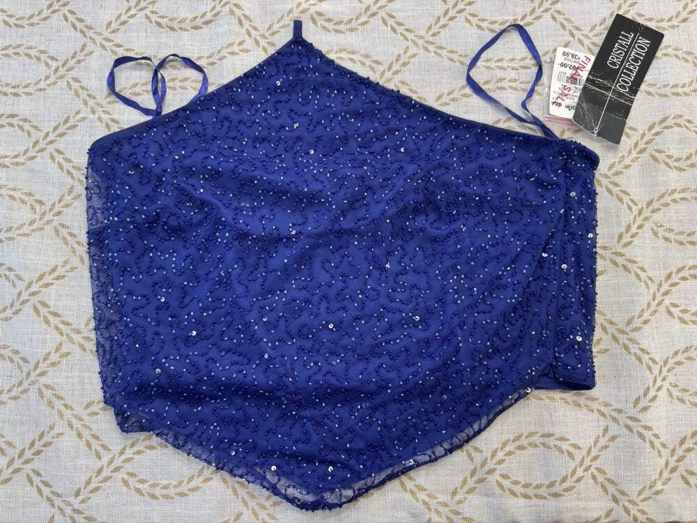 Cristall Collection Blue Beaded Sequin Evening Top Missing tie NWT Size 14 VTG